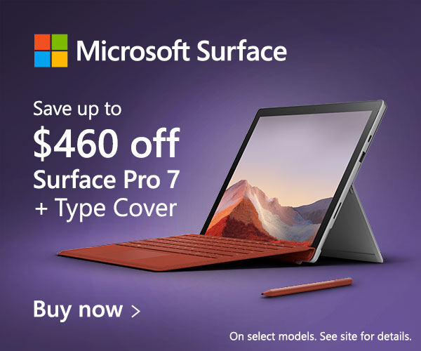 Client: Microsoft. Description: Targeted web banners for Surface Pro 7 on social media platforms.