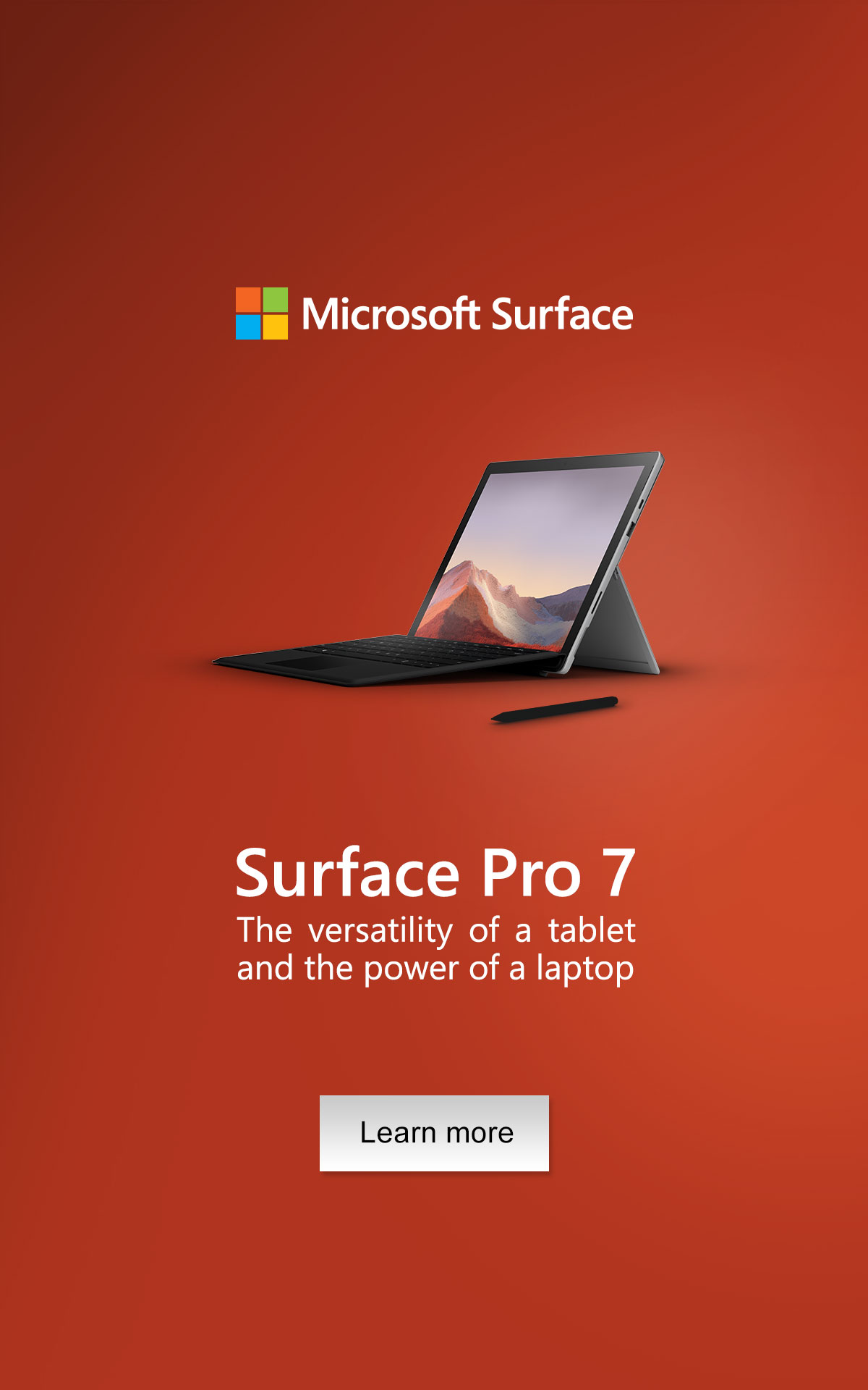 Client: Microsoft. Description: Targeted web banners for Surface Pro 7 on social media platforms.