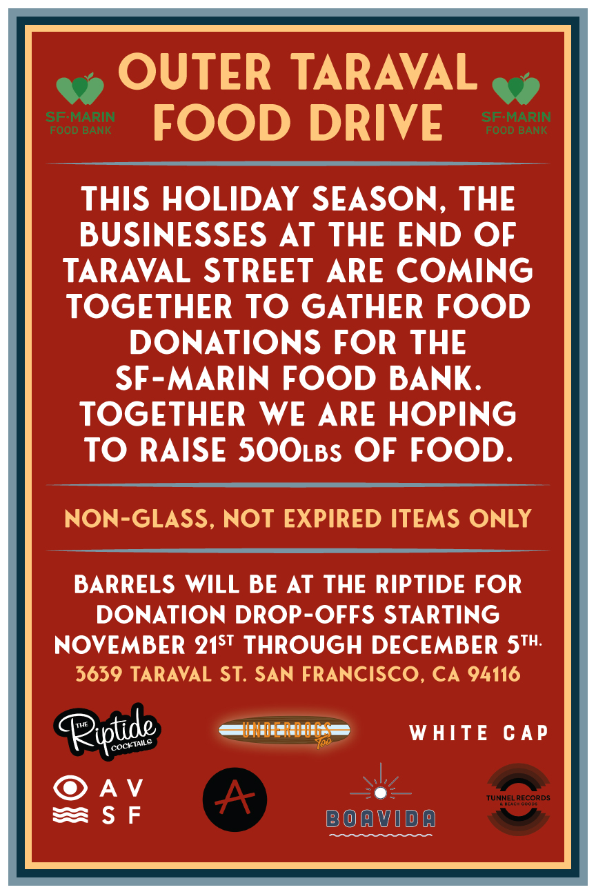 Client: San Francisco-Marin Food Bank. Description: Poster designed for the San Francisco-Marin Food Bank's Food Drive at The Riptide.