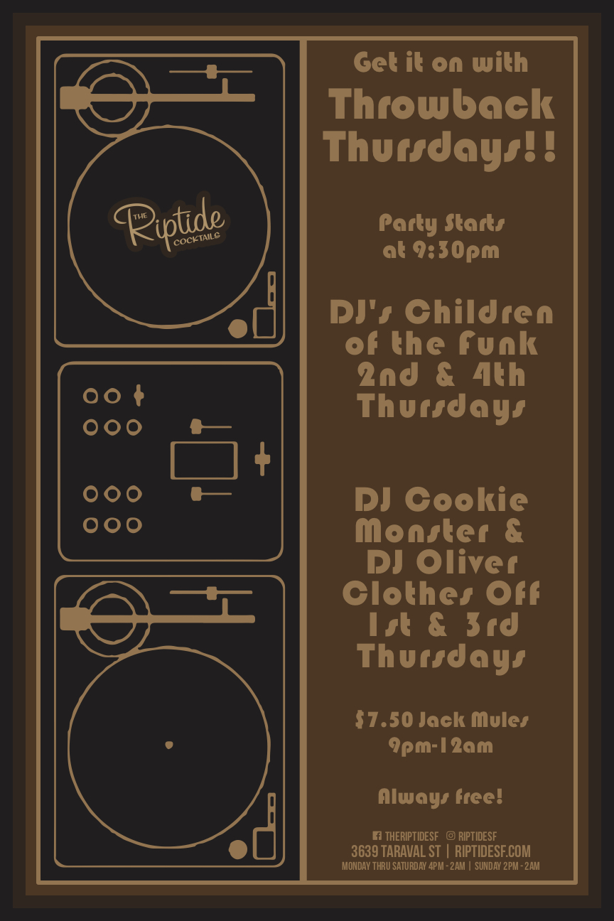 Client: The Riptide, San Francisco, CA. Description: Poster designed for the DJ events on Thursday nights.