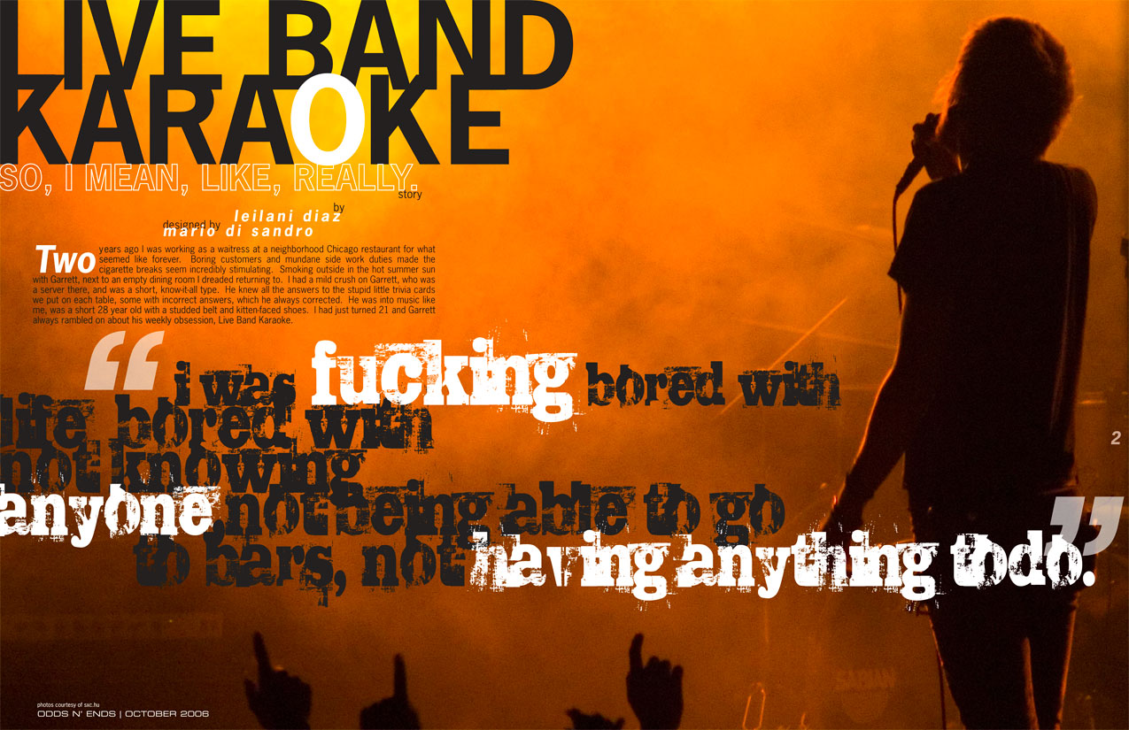 Client: Columbia College Chicago. Description: Designed an inside spread for Columbia College's 'MADE A+D' publication  article on Live Band Karaoke P1.